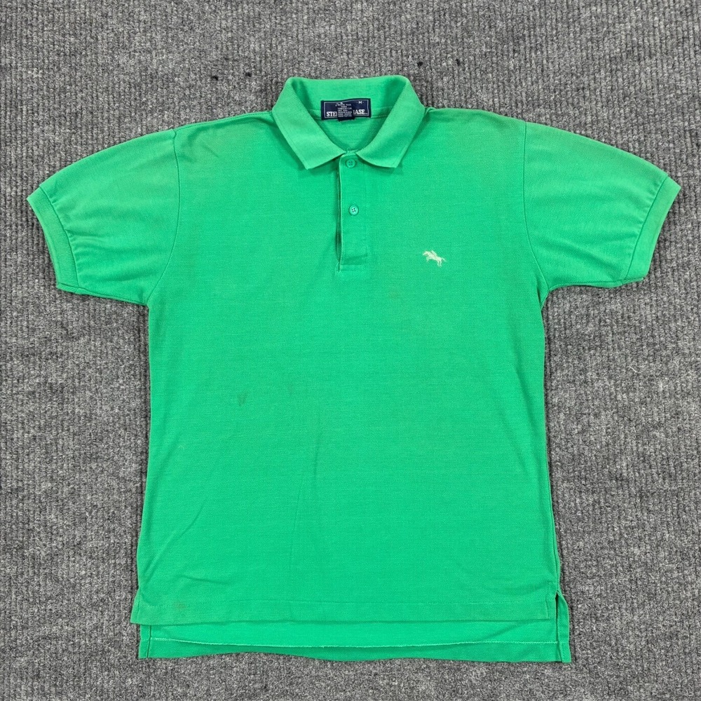 Vintage Steeplechase Polo Shirt Mens Size Medium Green Horse Logo Short Sleeve